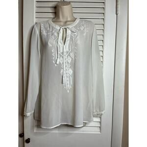 Artisan NY semi sheer‎ embroidered white romantic tunic top M Feminine Pretty